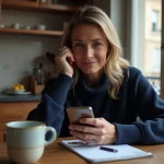 Femme française au téléphone dans une cuisine parisienne