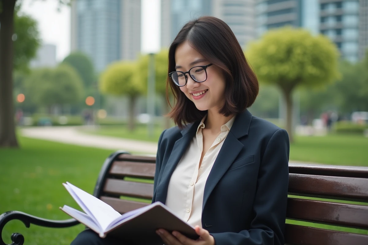 Jeune femme lisant des notes d