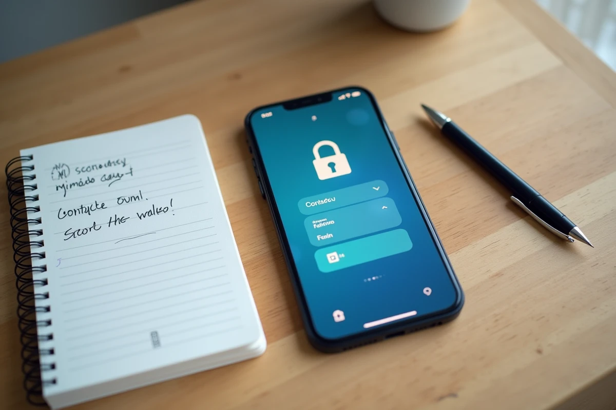 Smartphone affichant une interface de coffre-fort numérique sécurisé avec un carnet de notes pour contacter Arkevia