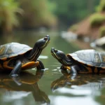 Deux tortues d'eau douce dans un étang naturel en extérieur